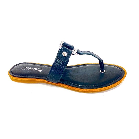 SPERRY Black Leather Logo Flip Flops - Picture 6 of 12